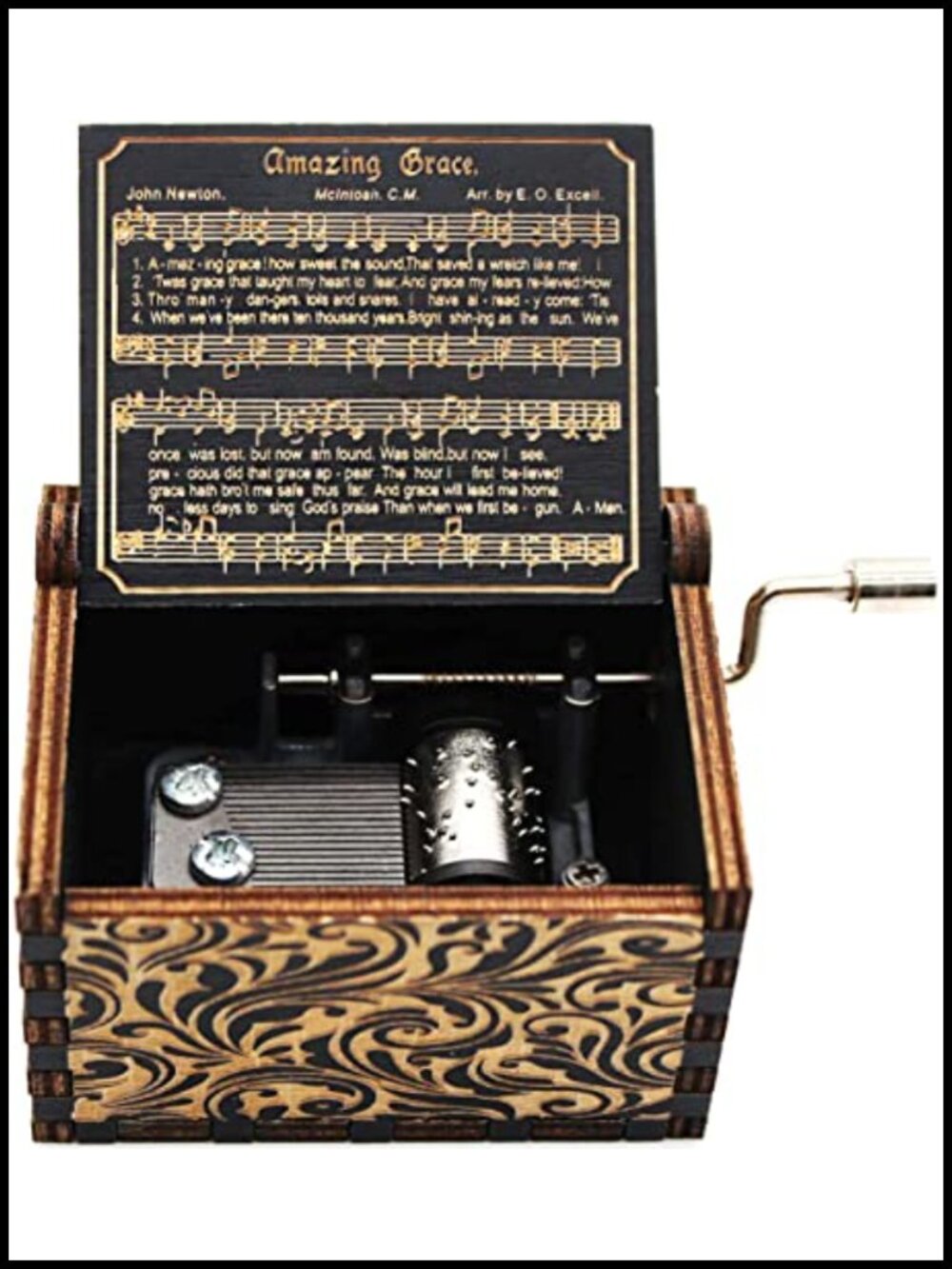 Wooden Music Box Vintage Amazing Grace Handmade Engraved Gift